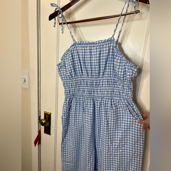 Gingham Jumpsuit Romper Pant Suit Blue and White Size XL 100% Cotton - Picture 7 of 11